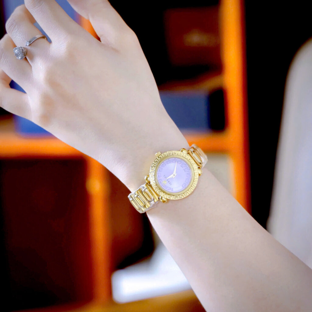 Đồng hồ Versace Greca Twist VE6I00623 vàng gold mặt tím like auth 32mm