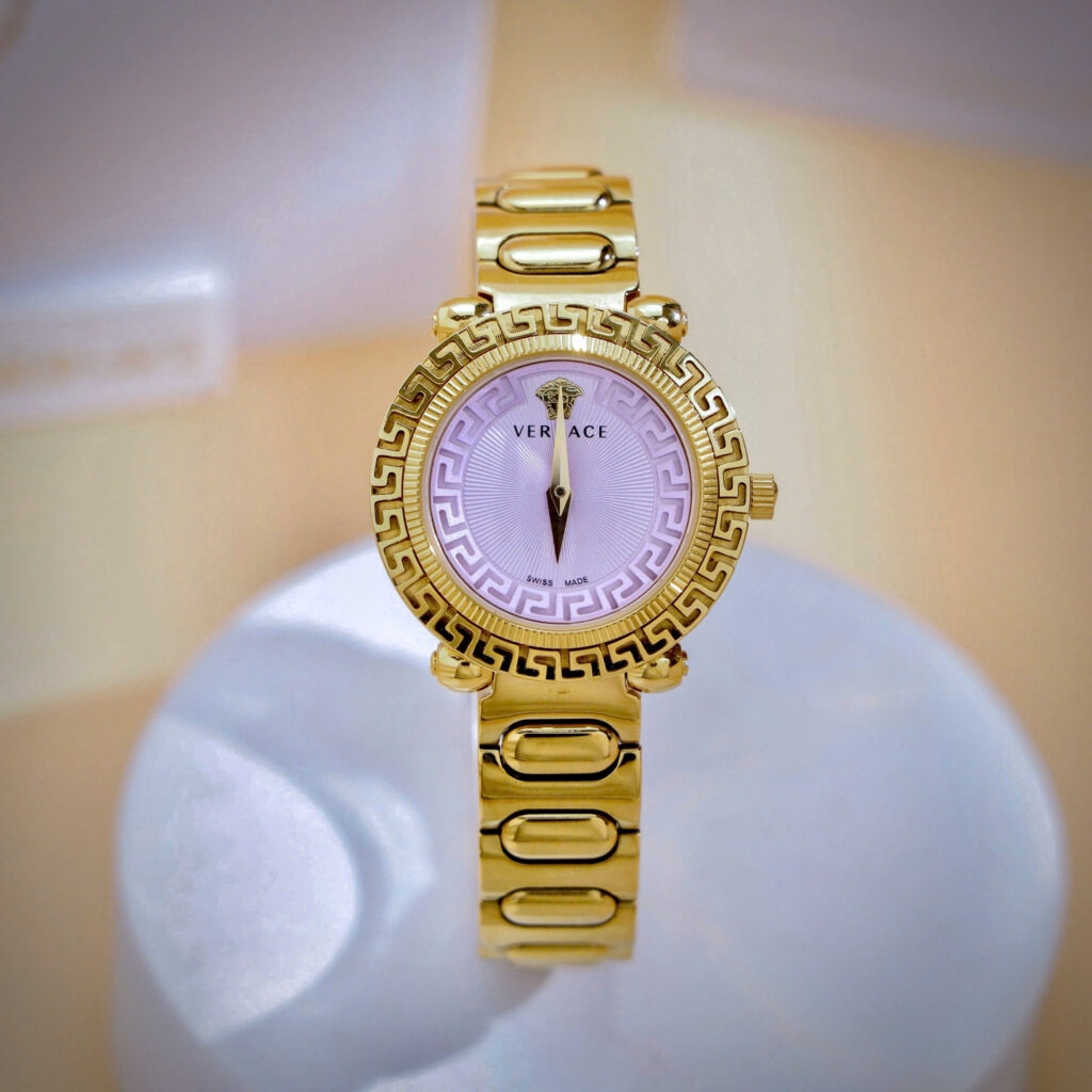 Đồng hồ Versace Greca Twist VE6I00623 vàng gold mặt tím like auth 32mm
