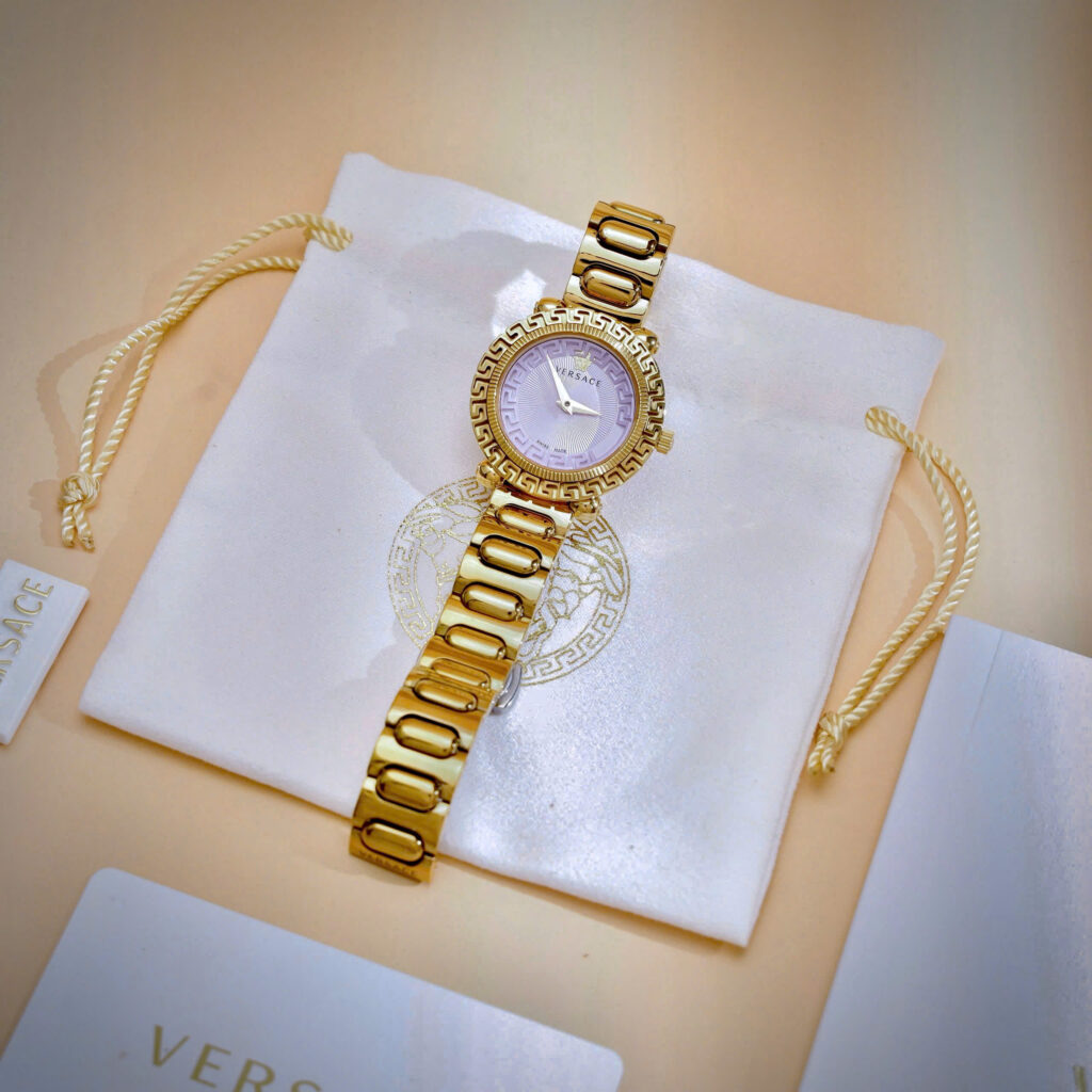 Đồng hồ Versace Greca Twist VE6I00623 vàng gold mặt tím like auth 32mm