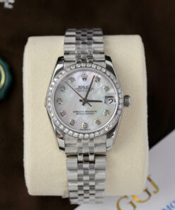 Đồng Hồ Rolex DateJust Replica 11 Nữ Mặt Khảm Trai Đính Đá Dây Thép 31mm (4)