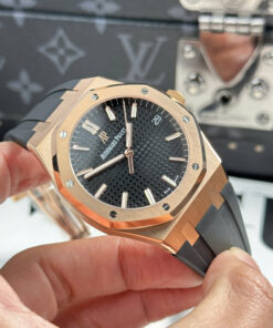 Đồng hồ Audemars Piguet Chế Tác Royal Oak 15500 mặt đen dây cao su nhà máy APS 41mm (1)