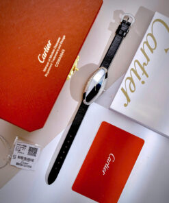 Đồng hồ Cartier Baignoire Allongée nữ dây da đính đá like auth 21x47mm