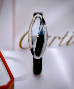 Đồng hồ Cartier Baignoire Allongée nữ dây da đính đá like auth 21x47mm