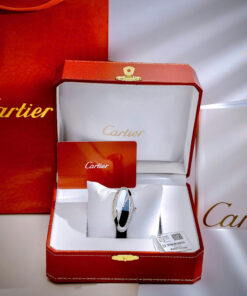 Đồng hồ Cartier Baignoire Allongée nữ dây da đính đá like auth 21x47mm