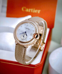 Đồng hồ Cartier Ballon Bleu đính đá mặt xà cừ dây da like auth 36mm