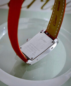 Đồng hồ Cartier Tank Américaine dây da đỏ mặt chữ nhật super fake 34mmx20mm