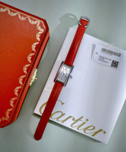Đồng hồ Cartier Tank Américaine dây da đỏ mặt chữ nhật super fake 34mmx20mm
