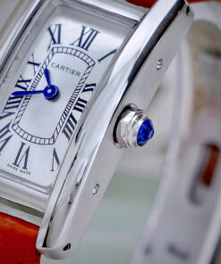 Đồng hồ Cartier Tank Américaine dây da đỏ mặt chữ nhật super fake 34mmx20mm