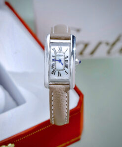 Đồng hồ Cartier Tank Américaine dây da mặt chữ nhật super fake 34mmx20mm