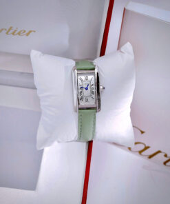 Đồng hồ Cartier Tank Américaine dây da xanh green mặt chữ nhật super fake 34mmx20mm