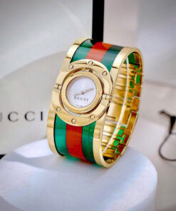 Đồng hồ Gucci Twirl like auth dạng lắc tay king gold mix màu xanh đỏ 25mm