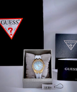 Đồng hồ Guess Octagonal Ladies dây cao su trắng đính đá fake cao cấp 36mm