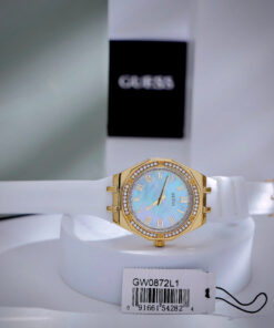 Đồng hồ Guess Octagonal Ladies dây cao su trắng đính đá fake cao cấp 36mm