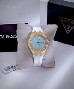 Đồng hồ Guess Octagonal Ladies dây cao su trắng đính đá fake cao cấp 36mm