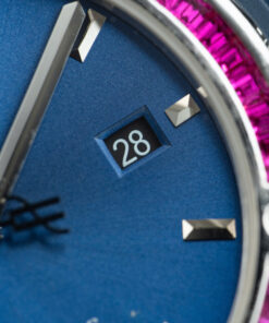 Đồng hồ Hublot Classic Fusion Rep 11 đính đá ruby 7 màu mặt xanh blue xưởng JJF 42mm (2)