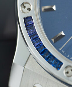 Đồng hồ Hublot Classic Fusion Rep 11 đính đá ruby 7 màu mặt xanh blue xưởng JJF 42mm (2)