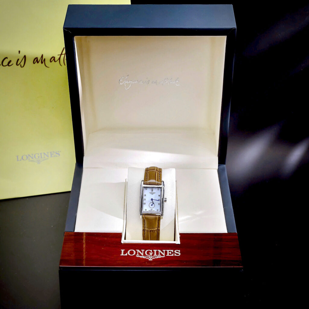 Đồng hồ Longines DolceVita nữ cọc số đá dây da nâu like auth 21.5x29mm