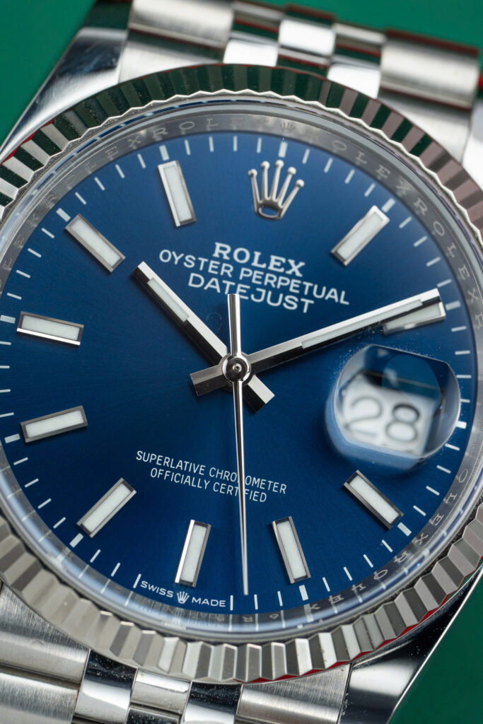 Đồng hồ Rolex DateJust Replica 11 nam mặt xanh blue cọc số dạ quang Clean 41mm (16)