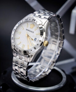 Đồng hồ Versace Greca Time GMT nam dây kim loại cọc số dạ quang 41mm