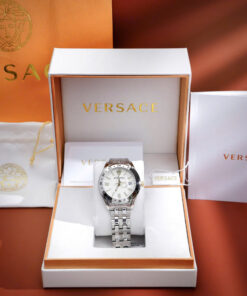 Đồng hồ Versace Greca Time GMT nam dây kim loại cọc số dạ quang 41mm