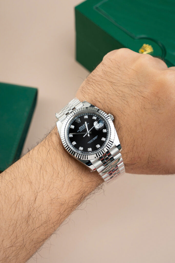 Đồng hồ nam Rolex DateJust Replica 11 mặt đen cọc số đá xưởng Clean 41mm (2)