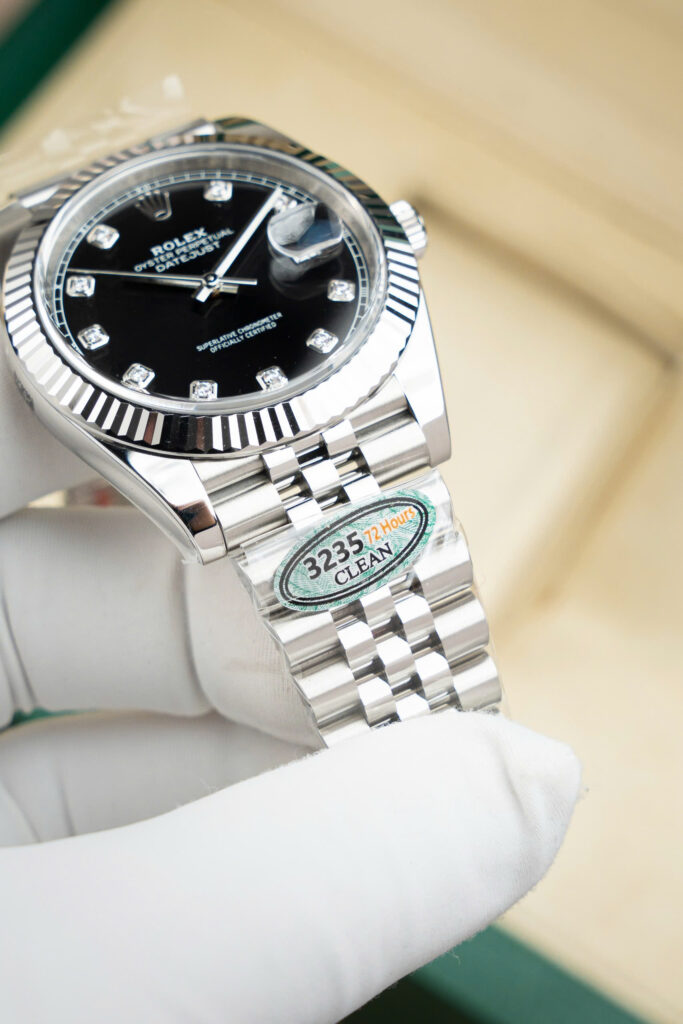 Đồng hồ nam Rolex DateJust Replica 11 mặt đen cọc số đá xưởng Clean 41mm (2)