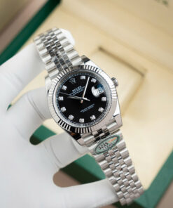 Đồng hồ nam Rolex DateJust Replica 11 mặt đen cọc số đá xưởng Clean 41mm (2)
