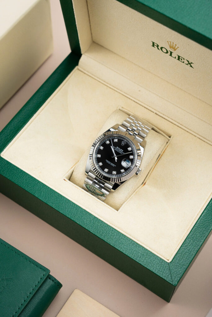 Đồng hồ nam Rolex DateJust Replica 11 mặt đen cọc số đá xưởng Clean 41mm (2)