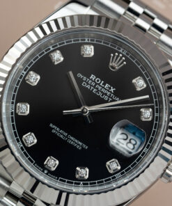 Đồng hồ nam Rolex DateJust Replica 11 mặt đen cọc số đá xưởng Clean 41mm (2)