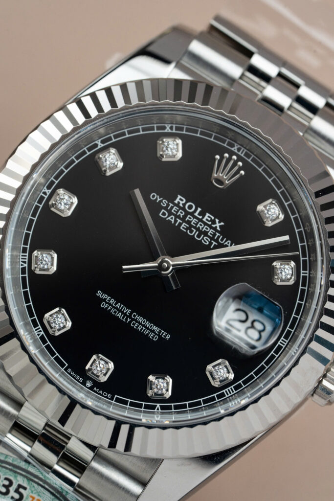 Đồng hồ nam Rolex DateJust Replica 11 mặt đen cọc số đá xưởng Clean 41mm (2)