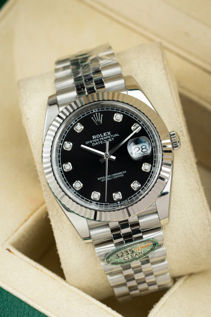 Đồng hồ nam Rolex DateJust Replica 11 mặt đen cọc số đá xưởng Clean 41mm (2)