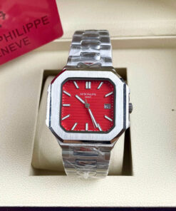 Đồng hồ Patek Philippe 5821/1A Cubitus mặt đỏ máy cơ nhật giá rẻ fake cao cấp 43mm