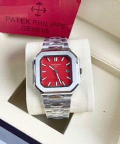 Đồng hồ Patek Philippe 5821/1A Cubitus mặt đỏ máy cơ nhật giá rẻ fake cao cấp 43mm