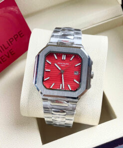 Đồng hồ Patek Philippe 5821/1A Cubitus mặt đỏ máy cơ nhật giá rẻ fake cao cấp 43mm