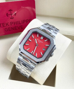 Đồng hồ Patek Philippe 5821/1A Cubitus mặt đỏ máy cơ nhật giá rẻ fake cao cấp 43mm