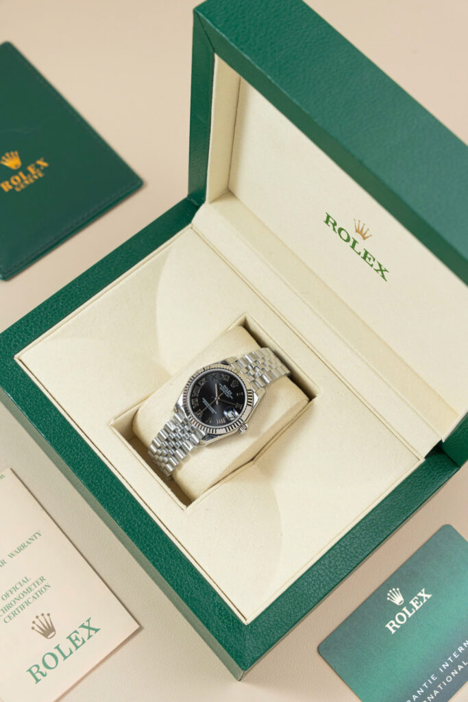 Đồng hồ Rolex DateJust Lady Replica 11 mặt đen cọc số la mã 31mm (2)