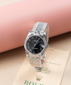 Đồng hồ Rolex DateJust Lady Replica 11 mặt đen cọc số la mã 31mm (2)