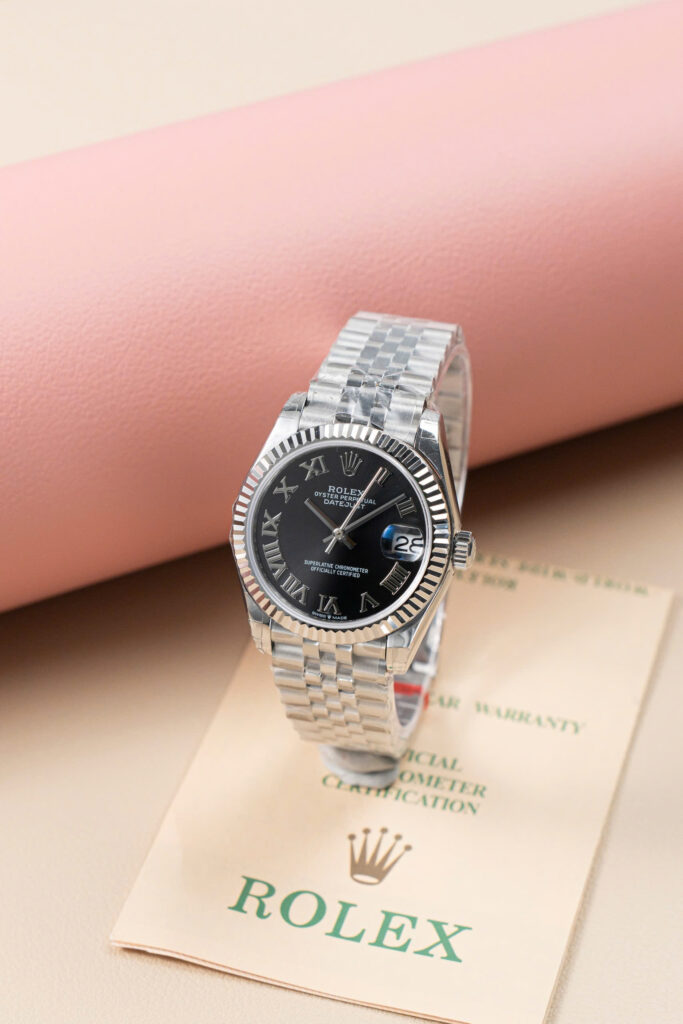 Đồng hồ Rolex DateJust Lady Replica 11 mặt đen cọc số la mã 31mm (2)