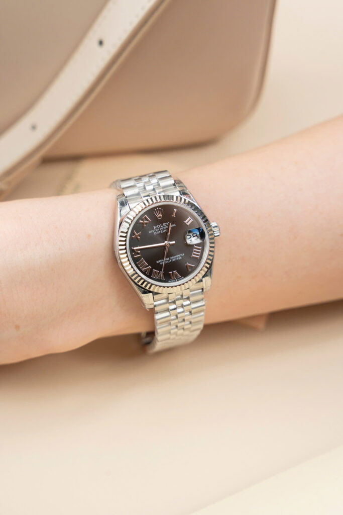 Đồng hồ Rolex DateJust Lady Replica 11 mặt đen cọc số la mã 31mm (2)