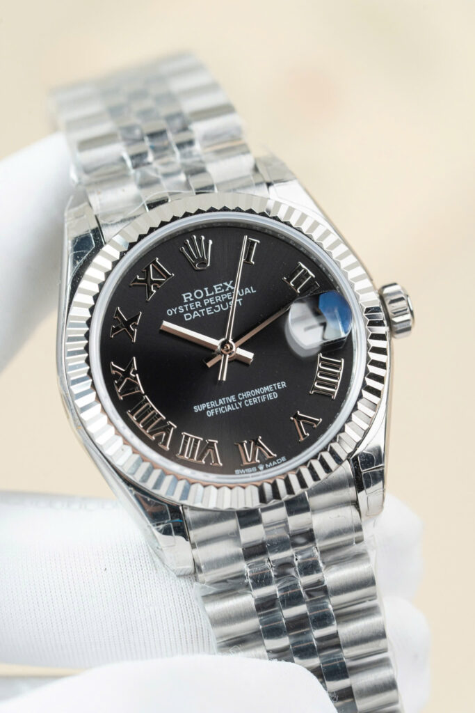 Đồng hồ Rolex DateJust Lady Replica 11 mặt đen cọc số la mã 31mm (2)