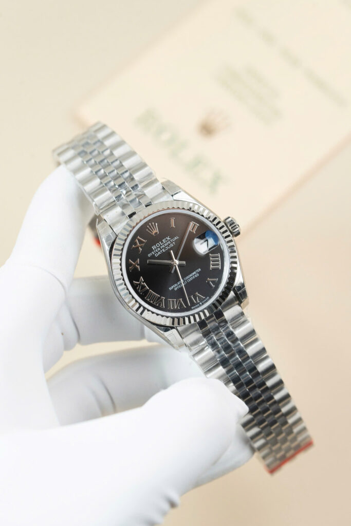 Đồng hồ Rolex DateJust Lady Replica 11 mặt đen cọc số la mã 31mm (2)