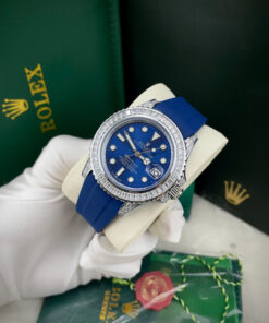 Đồng hồ Rolex Submariner nam niềng đá dây cao su xanh blue Fake cao cấp 40mm