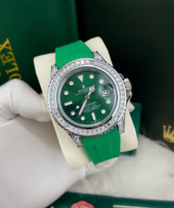 Đồng hồ Rolex Submariner nam niềng đá dây cao su xanh lá Fake cao cấp 40mm