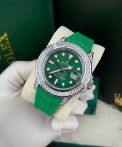 Đồng hồ Rolex Submariner nam niềng đá dây cao su xanh lá Fake cao cấp 40mm