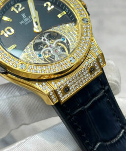 Đồng hồ Hublot Skeleton đính full đá lộ cơ máy cơ nhật giá rẻ fake cao cấp 42mm