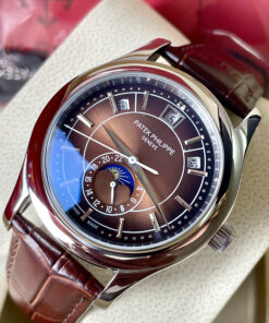 Đồng hồ Patek Philippe 5205R dây da mặt nâu chocolate fake cao cấp 40mm