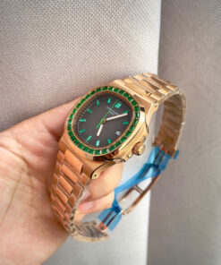 Đồng hồ Patek Philippe nam king gold viền đá xanh fake cao cấp 40mm