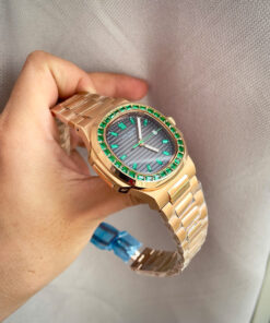 Đồng hồ Patek Philippe nam king gold viền đá xanh fake cao cấp 40mm