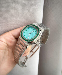 Đồng hồ Patek Philippe nam mặt tiffany đính đá baguette fake cao cấp 40mm