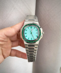 Đồng hồ Patek Philippe nam mặt tiffany đính đá baguette fake cao cấp 40mm
